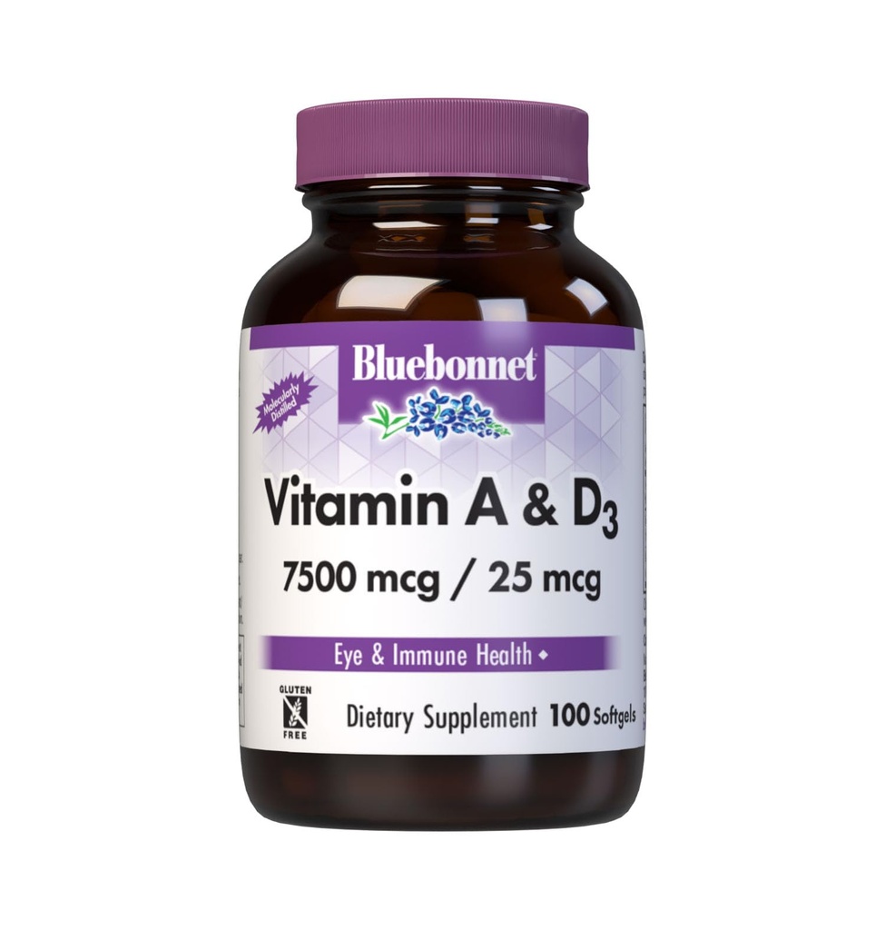 Bluebonnet Beslenme Vitamini A & D35.000 İ/1,000 I from Deep Sea, Cold Water, Fish Oil - For Eye Health & Immune Function* - Gluten Free - Dairy Free - Moleküler olarak Distilled - 100 Softgel /Servings