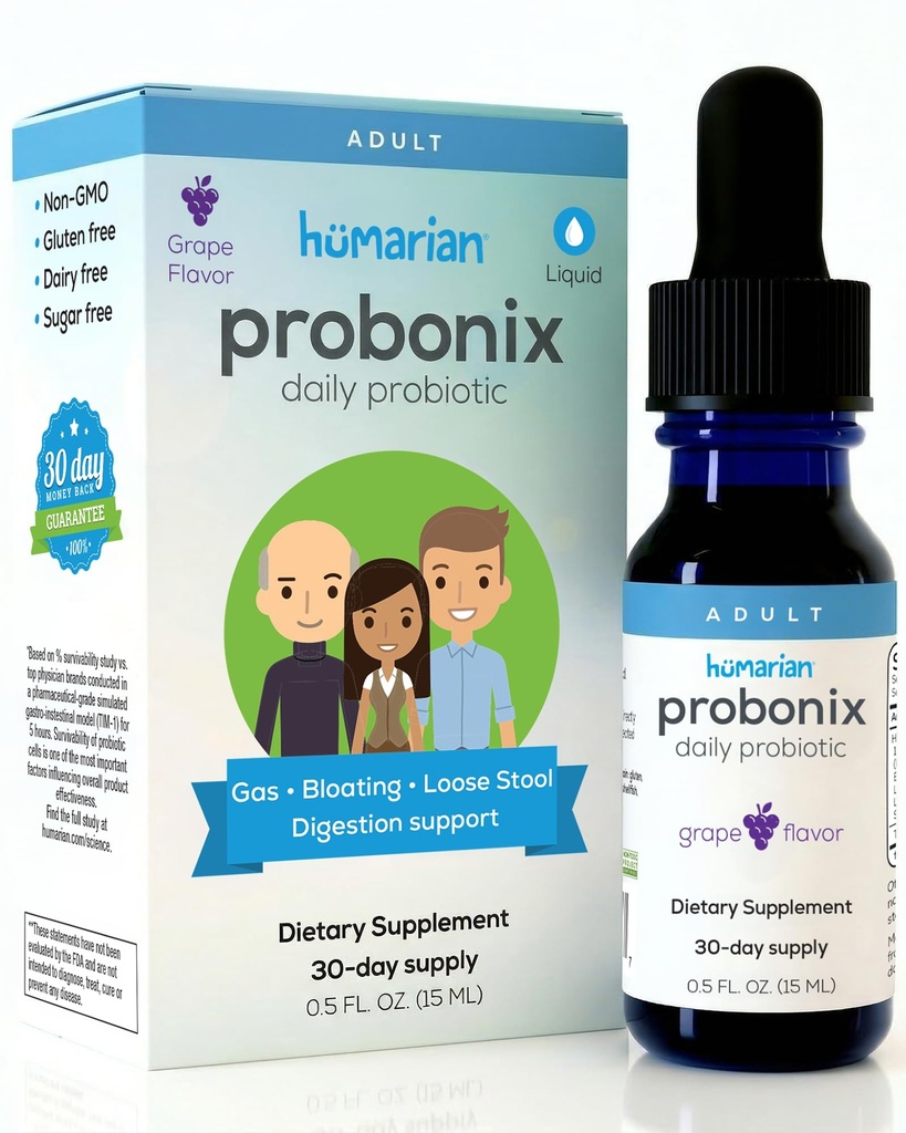 Yetişkinler için Probonix Humarian Sıvı Probiyotikler - 12Strain Probiyotik Drops to Fortify Gut Health, Immunity and More - 30-Day Supply - Delicious Grape Flavor