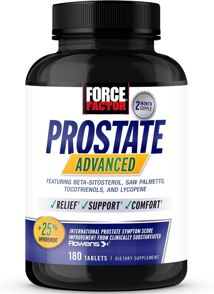 FORCE FACTOR Prostate Advanced, Health Supplement for Men for Reducing Nighttime Bathroom Trips, Bladder & Urinary Relief, with Saw Palmetto, Beta-Sitosterol, 180 Tablet (1-Pack)
