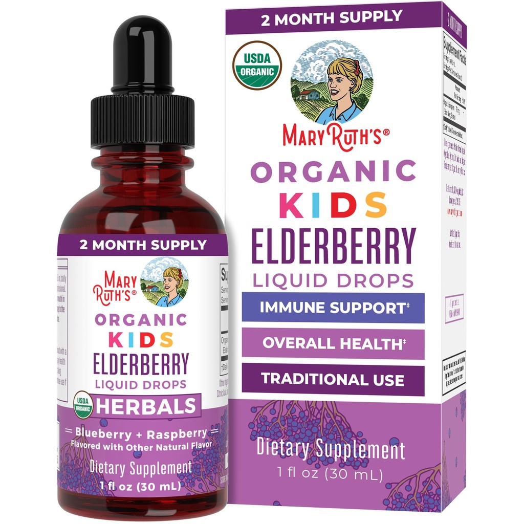 MaryRuth Organics USDA Organic Elderberry Liquid Drops for Kids | Vegan Elderberry Extract Organic Glycerin | Immune Support Supplement | Genel Sağlık | 4-13 | 1oz