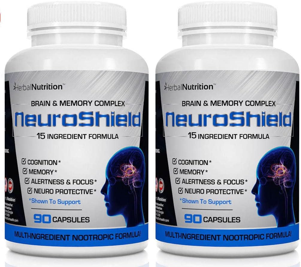 NeuroShield, Brain Supplement a Nootropic Brain Booster and Memory Supplement, Περιέχει Huperzine A, Ginko Biloba, Bacopa Plus Αντιοξειδωτικά για την υγεία του εγκεφάλου, Multi-Συστατικά, 2 Φιάλες, 180 κάψουλες