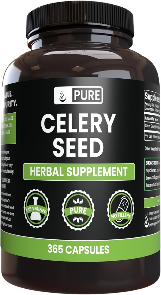 Pure Original Materialss Celery Seed No Or Rice Fillers, Always Pure, Lab TY (365 Capsules)