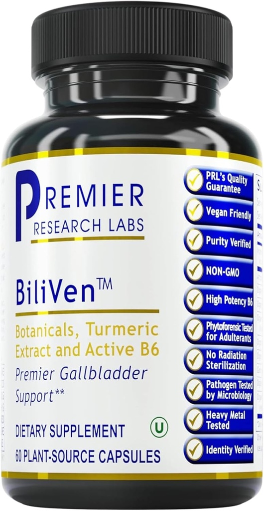 Premier Research Labs BiliVen -Gallbladder & Liver Cleanse Supplement, Gallbladder Support Pills with Artichoke Extract, Milk Thistle, B6, Beet Root, Turmeric, Curcumin- 60 Vegetarian Capsules