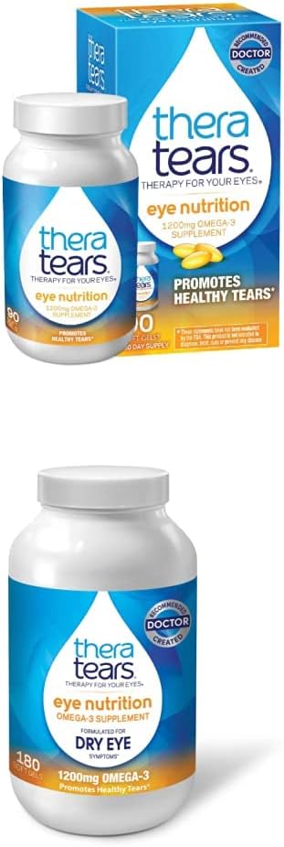TheraTears 1200 mg Omega 3 Supplement for Eye Beslenme,Organic Flaxseed Triglyceride Fish Oil & VIT E,90 Kont with Thera Tears 1200 mg Omega 3 Supplement for Eye Beslenme, & Vitamin E, 180 Count