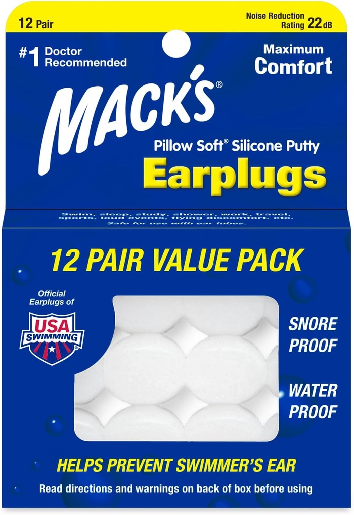 Mack'in Yastık Yumuşak Silikon Kulakları, 12 Pair – The Original Moldable Silikon Ölçeği Uyku, Snoring, Yüzme, Seyahat, Konserler ve Çalışmak | ABD'de Yapıldı