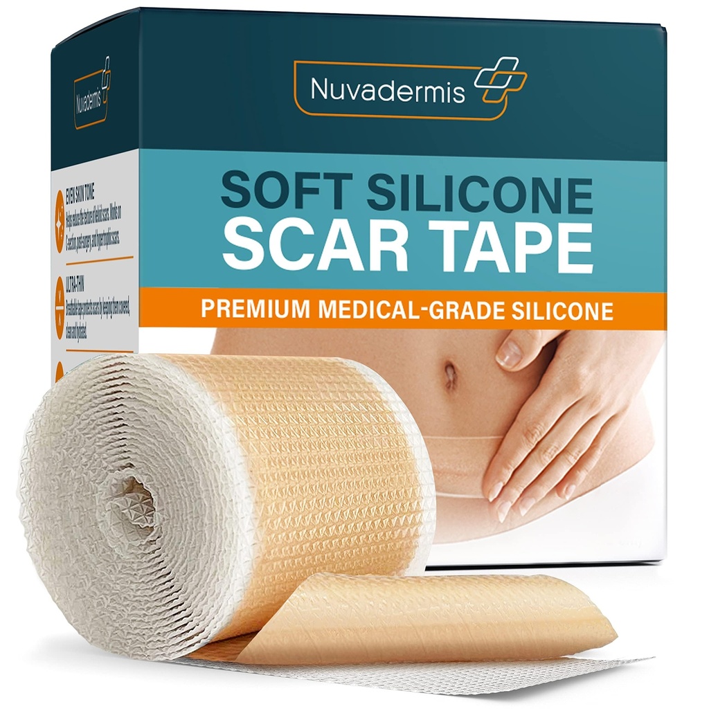 NUVADERMIS Silikon Cerrahi Silahlar Için Ses Bantı - 120" x 1.5" Roll - Wrinkles için Tıbbi Sınıf Scar Bant, Keloid Scars ve Hipertrophic Scars - Reusable Scar Sheets Roll - 1 Pack