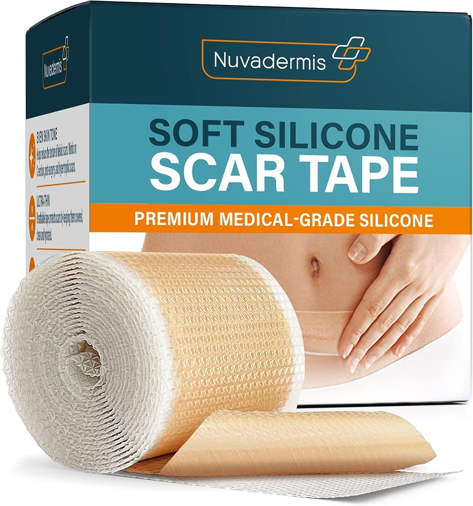 NUVADERMIS Silikon Cerrahi Silahlar Için Ses Bantı - 120" x 1.5" Roll - Wrinkles için Tıbbi Sınıf Scar Bant, Keloid Scars ve Hipertrophic Scars - Reusable Scar Sheets Roll - 1 Pack