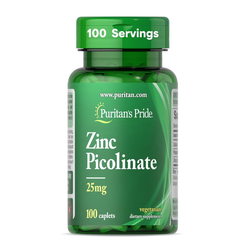 Puritan'ın Gururlu Çinko 25mg ile Kalsiyum ve Phosphorus, Vegetarian Diyetary Supplement for Immune System, Energy Metabolism, Hücre Bölümü ve Büyüme Desteği, 100 Caplets
