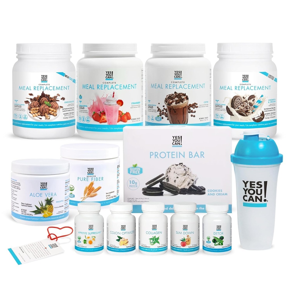 Evet Yapabilirsiniz! All-in-One Kit with Mealchange Shakes, Aloe Vera Drink Mix, Fiber Shake Mikser, Protein Snacks, Supplements - Complete Wellness Kit with Mealchange Shakes, Aloe Vera Drink Mix, Fiber Shake Mikser, Protein Snacks, Supplements - Complete Wellness Kit with Mealchange Shakes