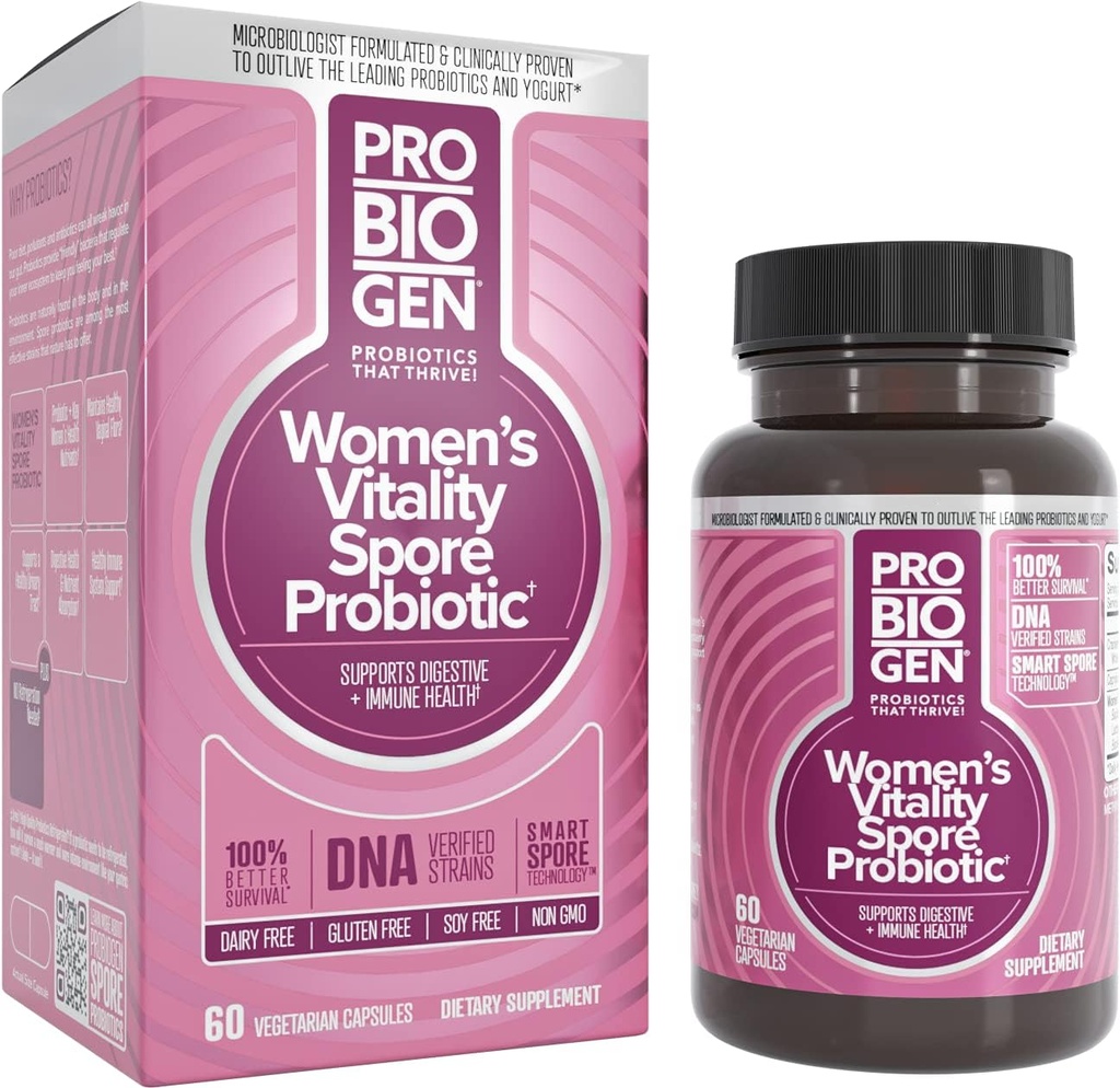 Probiogen Women’s Daily Supplement, Vitality Probiotic Smart Spore Technology, White, 60 Count