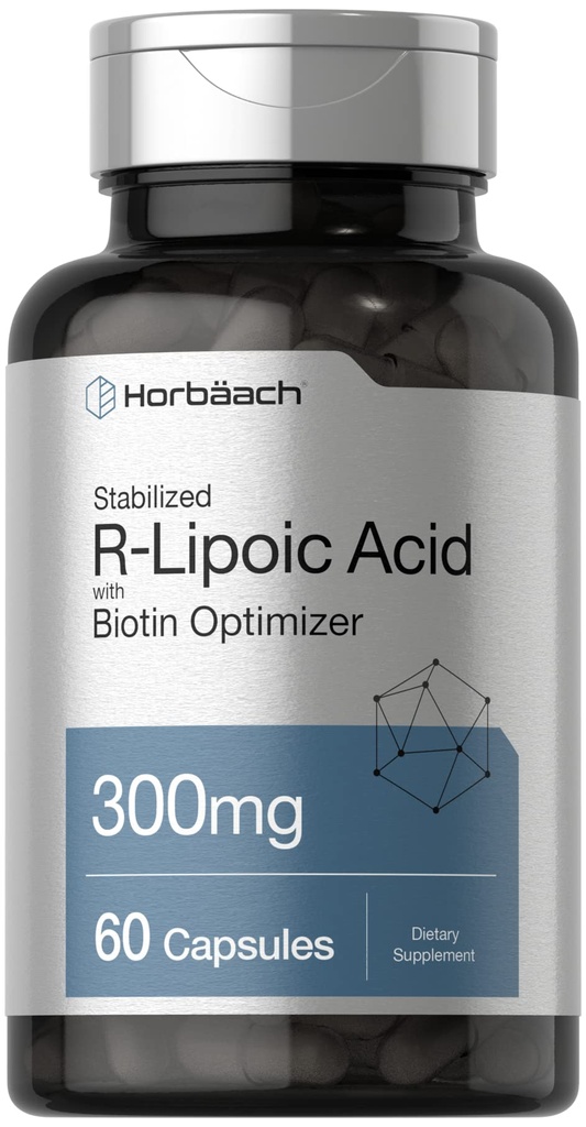 Horbäach Stabilized R-Lipoic Acid 300 mg | 60 Capsules | Biotin Optimizer | Non-GMO, Gluten Free | Na-RALA Supplement