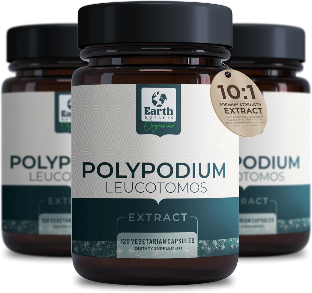 Polypodium Leucotomos 10:1, 240 mg,120 Veg Capsules - Doğal Sağlıklı Cilt Bakımı- Antioksi- Natural Skin Tone- Vegetarian, Non- GMO 4 Ay Supply