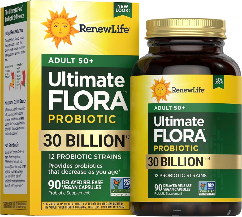 Yeni Yaşam Probiyotik Yetişkin 50 Plus Probiyotik Capsules, Daily Supplement Supports Urinary, Digestive and Immune Health, L. Rhamnosus GG, Dairy, Soy ve glutensiz, 30 Milyar CFU, 90 Count