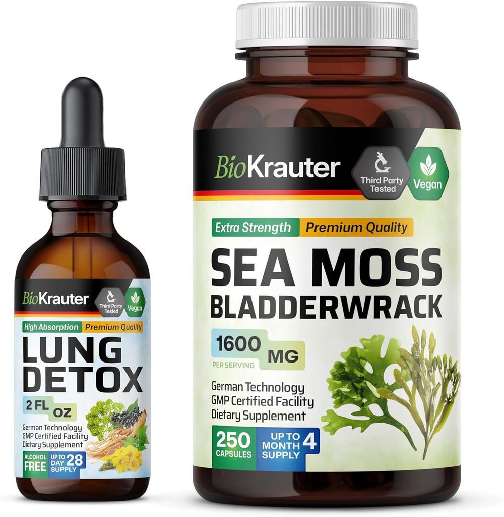 BIO KRAUTER Lung Detox Βάμμα 2 Fl. Oz. & Sea Moss 250 κάψουλες