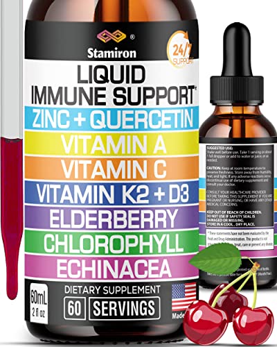 Çinko Quercetin Vitamin C D3 Sıvı Immune Vitamin A K2 Echinacea Chlorophyll ve Elderberry - 9in1 Immune Savunma Immune Health Respiratory Health - 60 Hizmetler