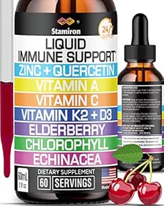 Çinko Quercetin Vitamin C D3 Sıvı Immune Vitamin A K2 Echinacea Chlorophyll ve Elderberry - 9in1 Immune Savunma Immune Health Respiratory Health - 60 Hizmetler