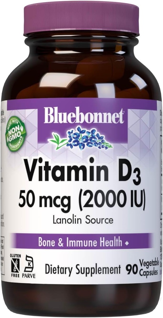 BlueBonnet Vitamin D3 2000 IU Sebze Kapsülleri, 90 Kont
