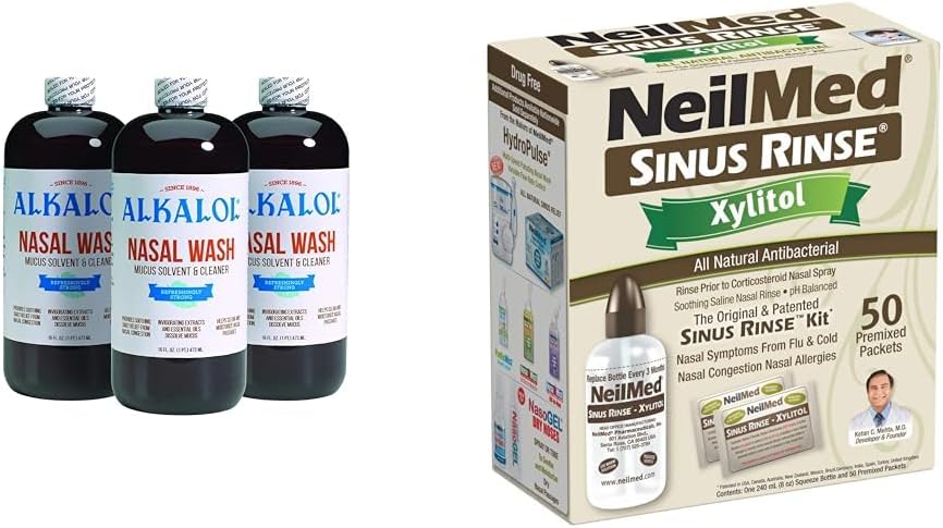 Alkalol Nasal Wash 3 Pack, NeilMed Sinus Ξεπλύνετε το Kit με Xylitol - Φυσική ανακούφιση από τη Nasνική συμφόρηση, Διαλύει Mucus, Αντιβακτηριακά