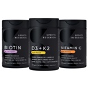 Αθλητική έρευνα Βιταμίνη D3 5000iu K2 100mcg, Vegan Biotin 10.000mcg με λάδι καρύδας και υψηλής ισχύος βιταμίνη C συμπλήρωμα 1000mg