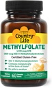Country Life Mefolate Chewable Tabletler - Metabolically Active Folate - Great Tasting Orange Flavor - Gluten-Free - Smooth Melts - Vegan B12 - Kadın Vitaminleri - Daily Supplement - 60 Tabletler