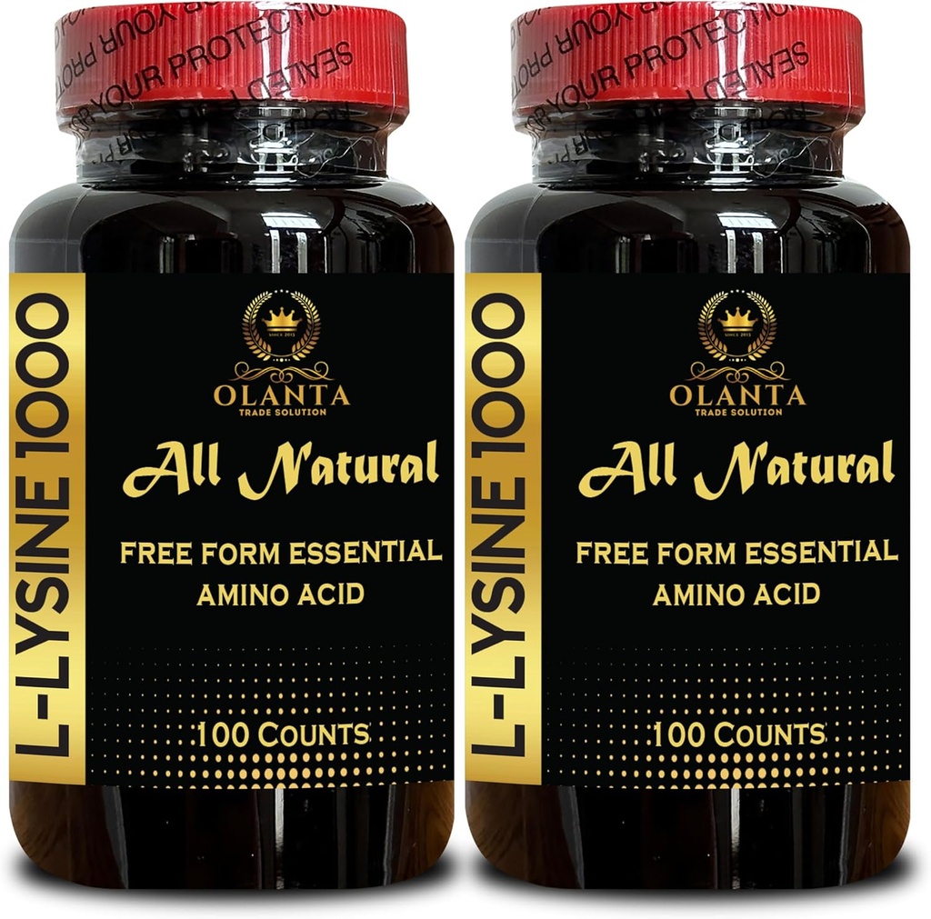 L-LYSINE 1000 mg Ücretsiz Form Amino asit Essential - Vücut Kontrolünüze Yardım etmek için L-Lysine Hydrochloride Asit ve alkalin Denge, Collagen Synthesis, Immune Support - 2 Şişes 200 Counts