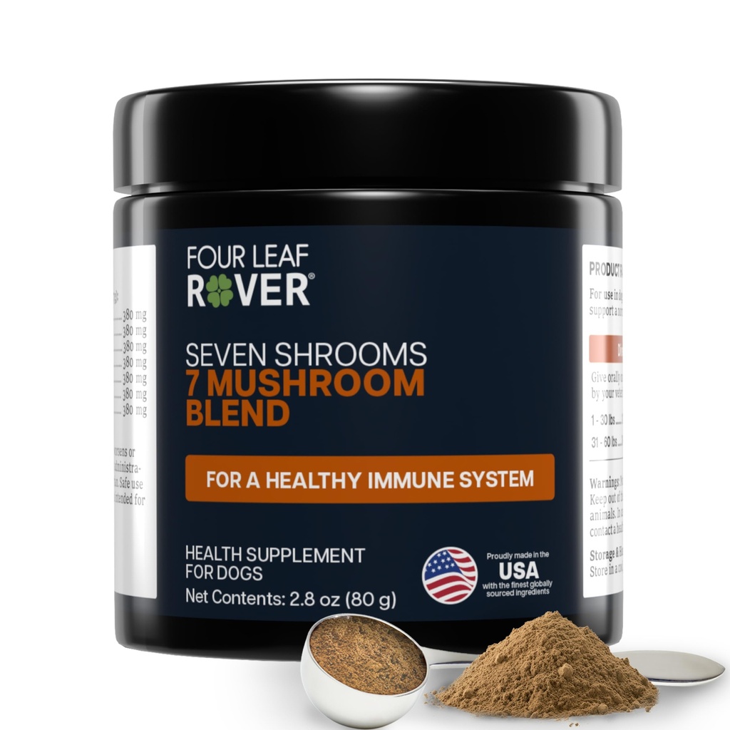 Four Leaf Rover Seven Shrooms - Köpekler için Organik Mushroom Supplement - Veterinarian Formulated Whole Mushroom Extract