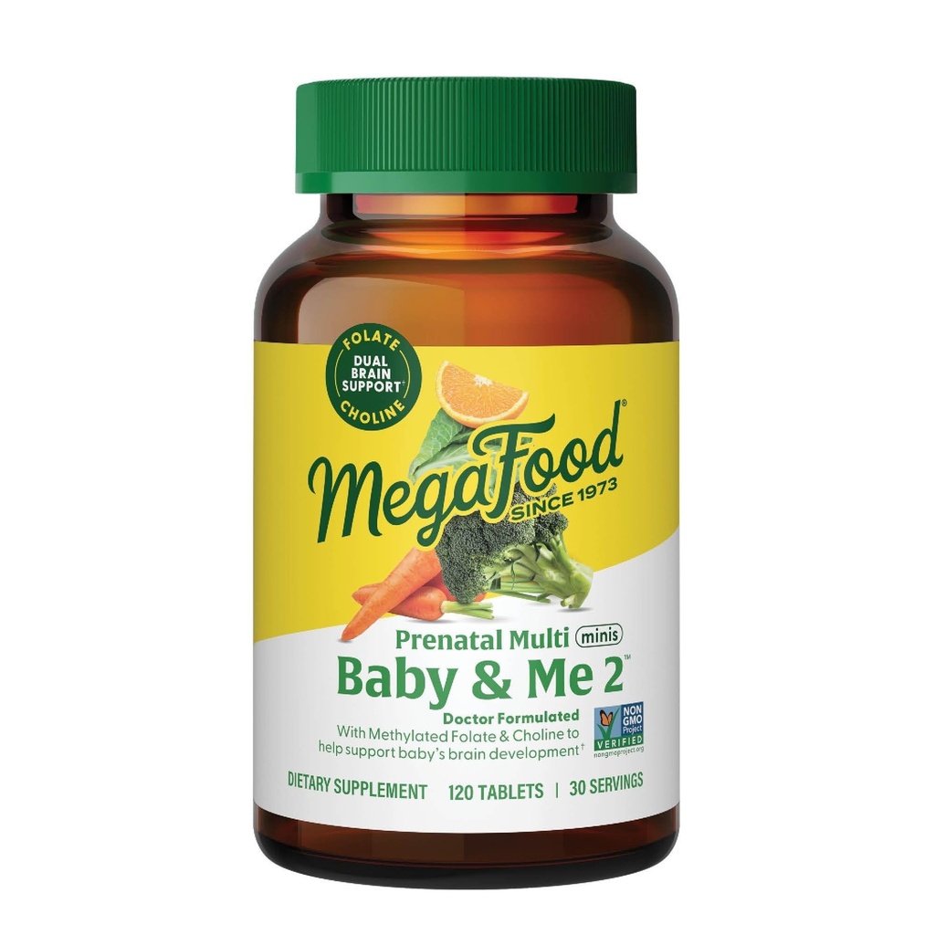 MegaFood Baby & Me 2 Prenatal Multi Minis - Choline & Metil Folate Kadınlar için Prenatal Vitaminler - Gluten-Free, Vegetarian, Pre Natal Multivitamin for Women – 120 Minis Tablet, 30 Hizmet