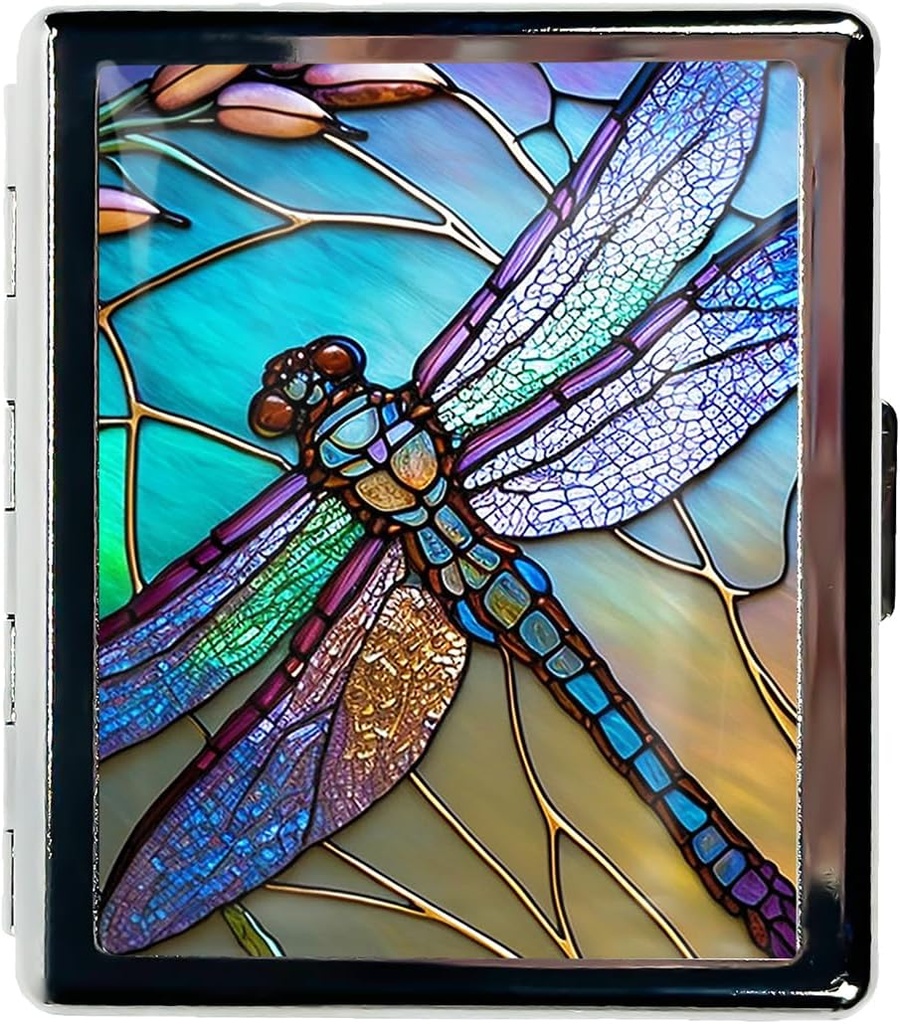 Travel Pill Organizer Small Pill Case for Purse Essentials 7 Days Cute Pill Box with Mirror Portable Pill Box for Pocket or Purse Pill Containe Travel Armağan (Art Dragonfly Stained Glass)