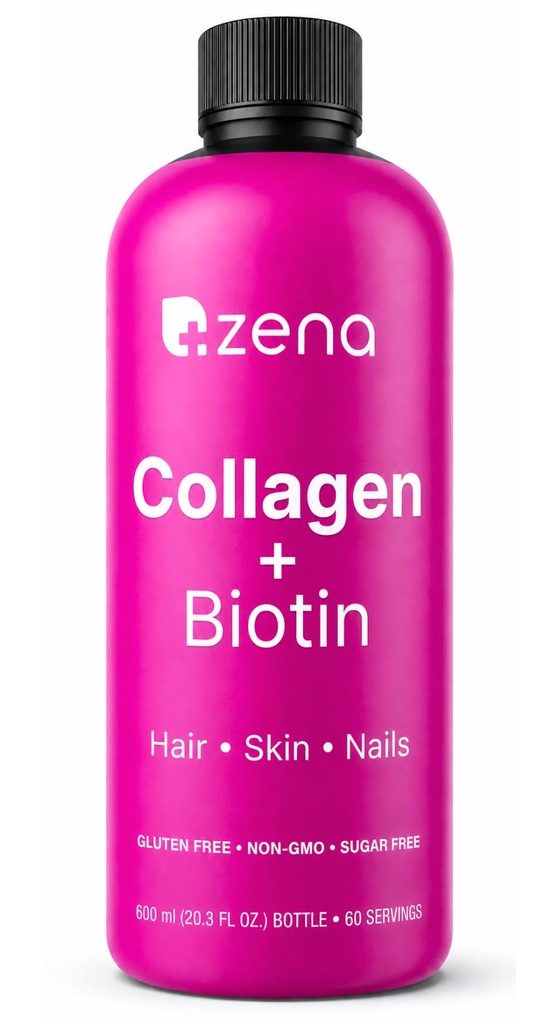 Kadınlar ve Erkekler için Zena Beslenme Sıvı Kolajn (Type 1 & 2) & 5000mcg Biotin, 2500 mg Verisol Bioaktif Collagen,, Saç, Skin, Nail Supplement, Karma Berry, 60 Hizmet, 20.3 fl ozz