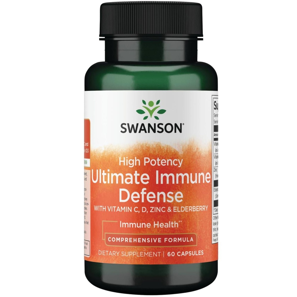 Swanson Yüksek Potency Immune Defense with C, D, çinko & Elder 60 Caps