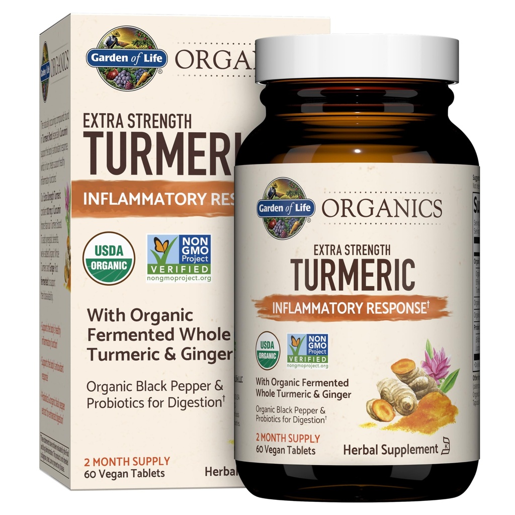 Life Organics Extra Strength Turmeric Inflammatory Response 60 Tablet-100 mg Curcumin (95 Curcuminoids) Black Pepper, Probiyotiks, Organic Non-GMO Vegan Gluten Free Herbal Supplement