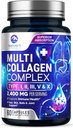 Multi Collagen Peptides συμπλήρωμα για τα μαλλιά, νύχια, δέρμα - Type I, II, III, V, X, Collagen Powder Pills - Grass-Fed, Hydrolyzed για τα οστά και κοινή υποστήριξη για γυναίκες & άνδρες, μη ΓΤΟ - 60 κάψουλες