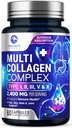 Multi Collagen Peptides συμπλήρωμα για τα μαλλιά, νύχια, δέρμα - Type I, II, III, V, X, Collagen Powder Pills - Grass-Fed, Hydrolyzed για τα οστά και κοινή υποστήριξη για γυναίκες & άνδρες, μη ΓΤΟ - 60 κάψουλες