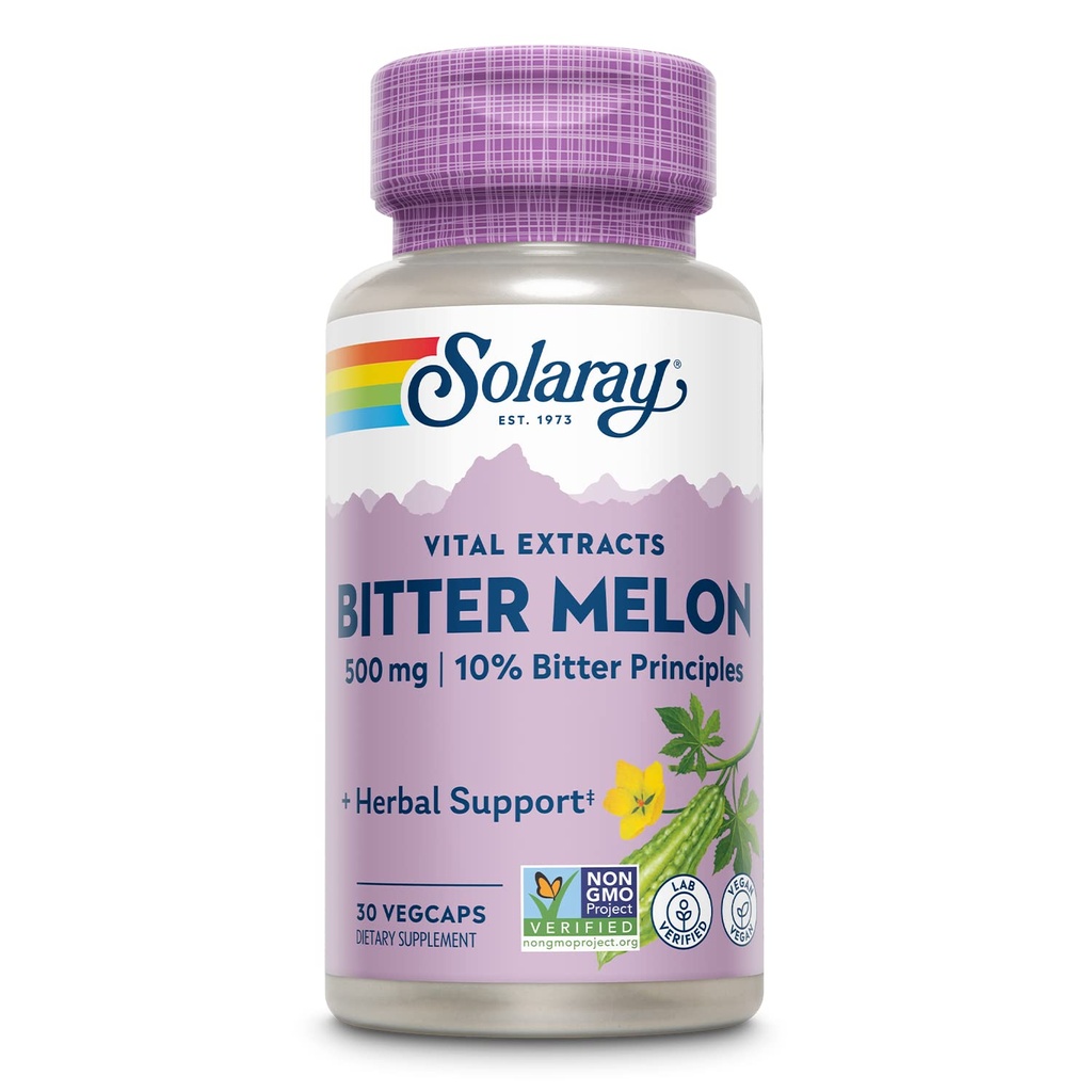 SOLARAY Bitter Melon Fruit Extract, Guaranteed to Contain 50 mg (10%) Bitter Principles Including Charantin, Vegan, 30 Servings, 30 VegCaps