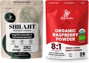 Σκόνες Ζούγκλας Superfood Bundle: 5oz Raw Shilajit & 5oz Βιολογικό Combo Σμέουρων - Ανδρική Ενεργειακή Υποστήριξη, Ανοσοποιητικό Ενίσχυση, USDA Certified Freeze-Dried Red Raspberries for Bakeing, Smoothies