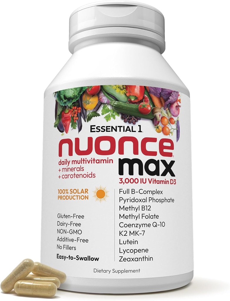 ANDREW LESSMAN Essential-1 nuonce max Multivitamin 3000 IU Vitamin D3 30 Küçük Capsules. 100 mcg Torch B12. CoQ10 Lutein Lycopene Zeaxanthin. Yüksek Potency. Katkı yok. Ultra-Mild One Daily Capsule