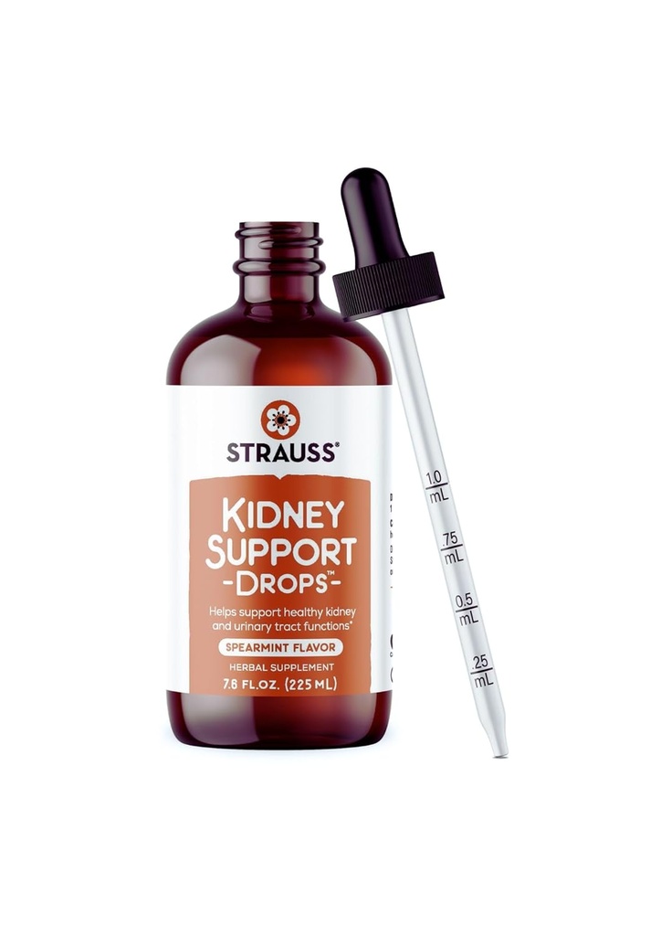 Strauss Naturals Kidney, Erkekler ve Kadınlar için Tamamlamaları Destekliyor – Kidney Cleanse Detox & Tamir – Urinary Tract Function – Vegan & Non-GMO – Spearmint Flavored – 225 ml Şişe