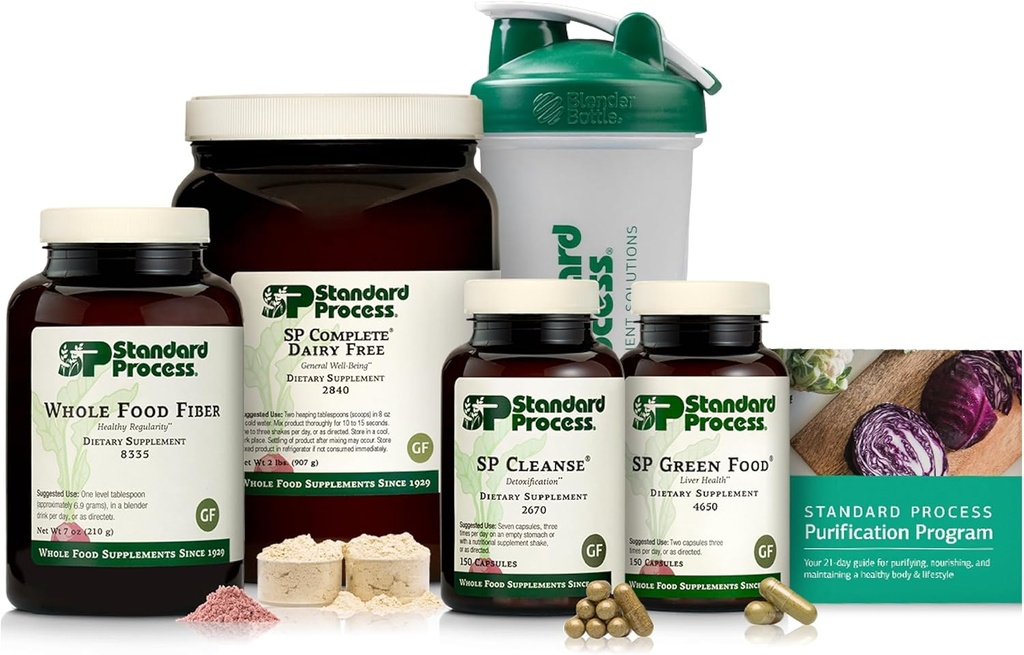 Standard Process Purification Product Kit with SP Complete® Dairy Free and Whole Food Fiber - Whole-Body Detox Programı - Rehber ve Blender Şişe - Vegan, Gluten-Free & Non-Dairy - 21-Day Kit