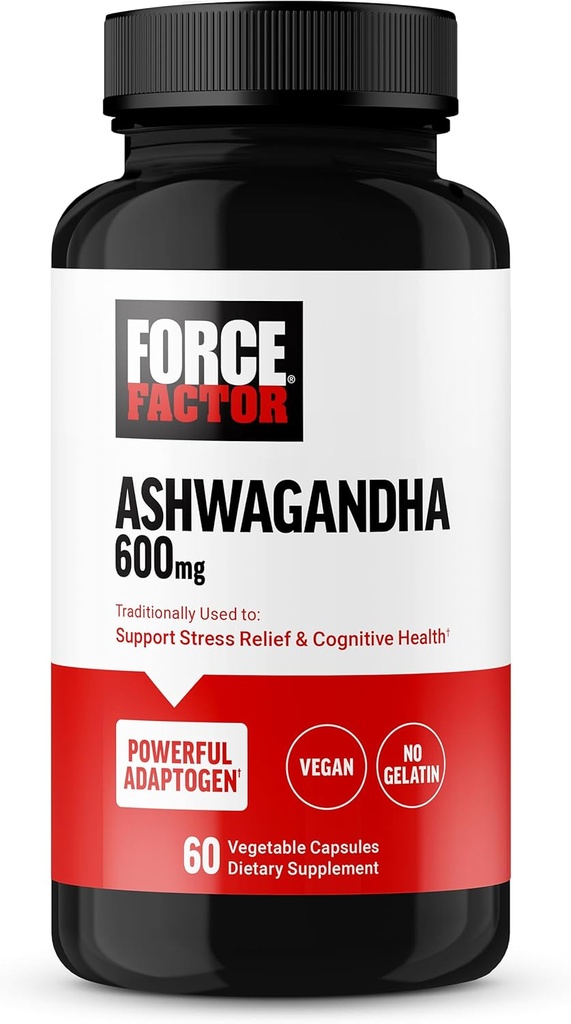 FORCE FACTOR Ashwagandha συμπληρώματα που γίνονται με Premium Vegan Ashwagandha σκόνη, προσαρμογέες για την υποστήριξη του στρες και γνωστική υγεία, Όχι Ζελατίνη, μη ΓΤΟ, 60 κάψουλες