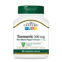 21. Yüzyıl Turmeric 500 mg Plus Black Pepper Extract Vegetarian Capsules, 60 Count