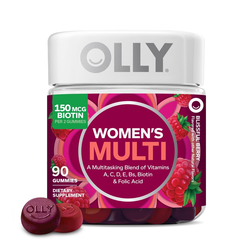 OLLY Women's Multivitamin Gummy, Vitamins A, D, C, E, Biotin, Folic Asit, Yetişkin Chewable Vitamin, Berry Flavor, 45 Day Supply - 90 Count