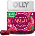 OLLY Women's Multivitamin Gummy, Vitamins A, D, C, E, Biotin, Folic Acid, Adult Chewable Vitamin, Berry Flavor, 45 Day Supply - 90 Count