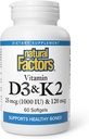 Doğal Faktörler, D3 & K2 1000 IU ve 120 mcg, Bone ve Vascular Health, 60 Softgels