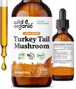 Wild & Organic Turkey Tail Tincture - Immune & Gut Support - Türkiye Tail Mushroom Extract Drops - Vegan, Sugar & Alkol-Free Liquid Supplement - 2 fl ozz