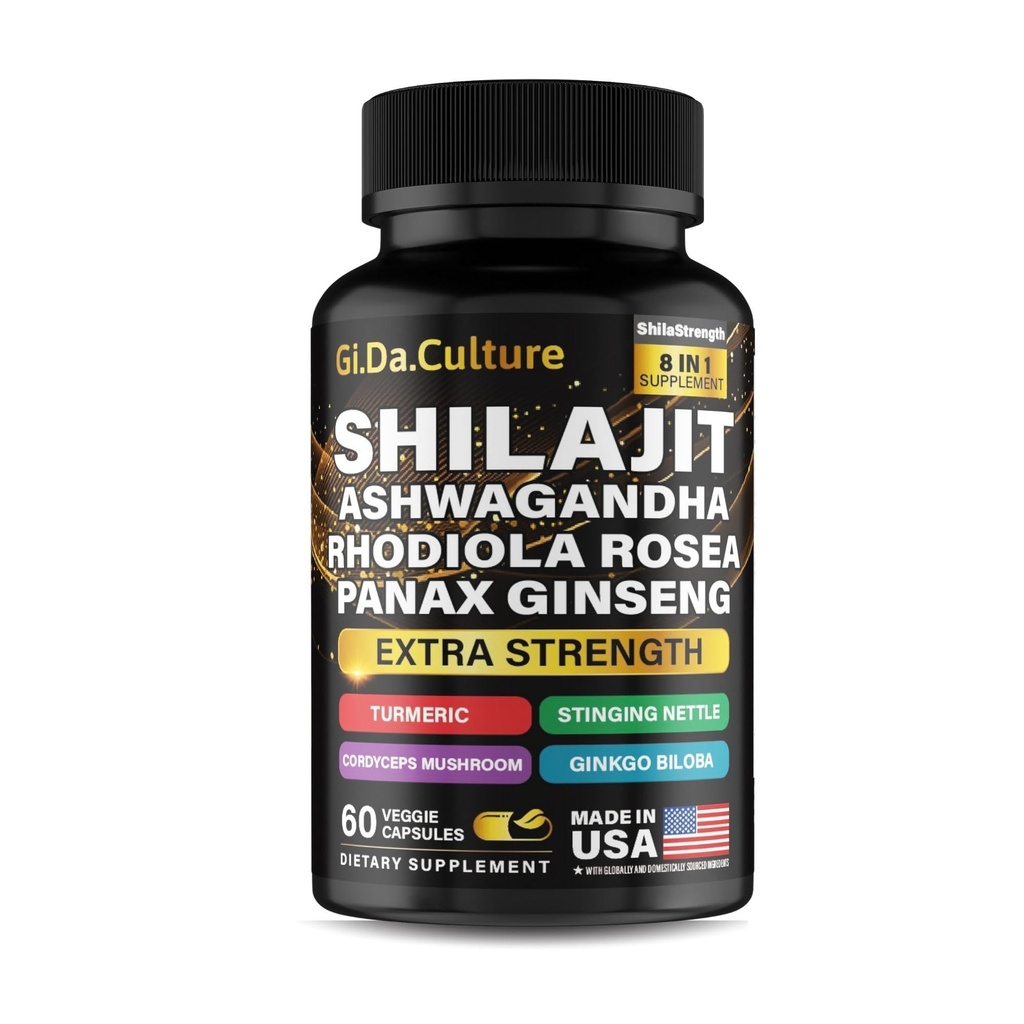 Shilajit Ashwagandha Rhodiola Rosea Panax BTC - Erkekler ve Kadınlar için - Shilajit Capsules - 60 Veggie Capsules