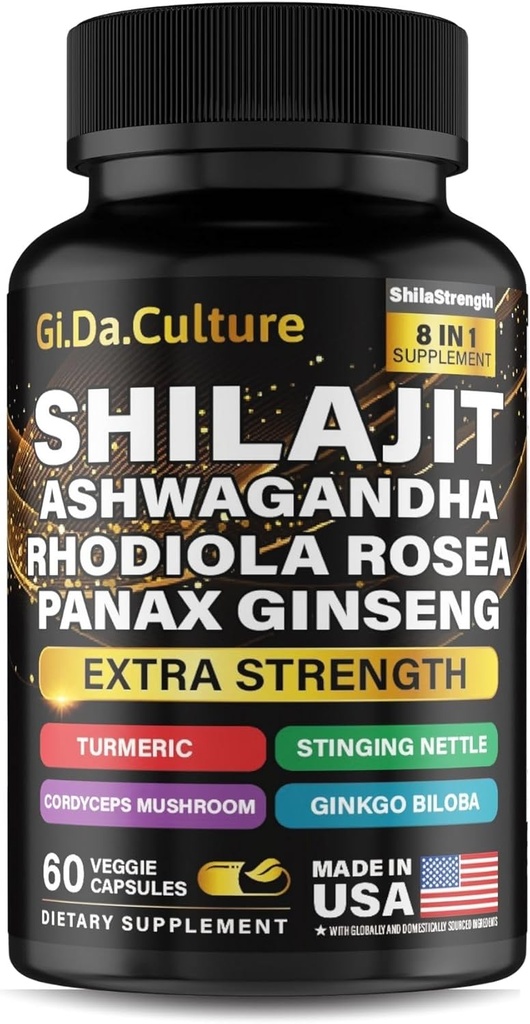 Shilajit Ashwagandha Rhodiola Rosea Panax BTC - Erkekler ve Kadınlar için - Shilajit Capsules - 60 Veggie Capsules