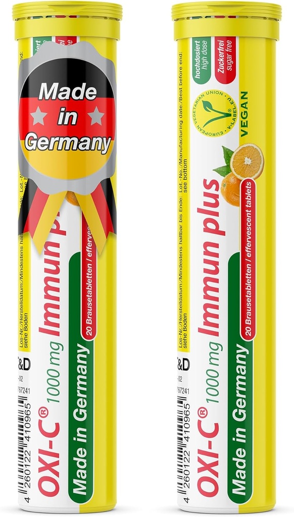 T&D Oxi C 1000 mg Βιταμίνη C - 40 Vegan Drink Αναβράζοντα δισκία - Orange Flavor - Made in Germany