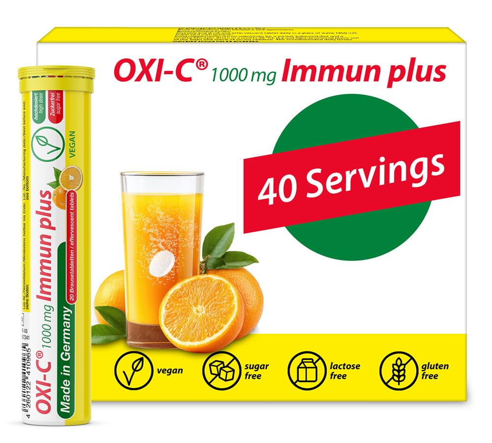 T&D Oxi C 1000 mg Βιταμίνη C - 40 Vegan Drink Αναβράζοντα δισκία - Orange Flavor - Made in Germany