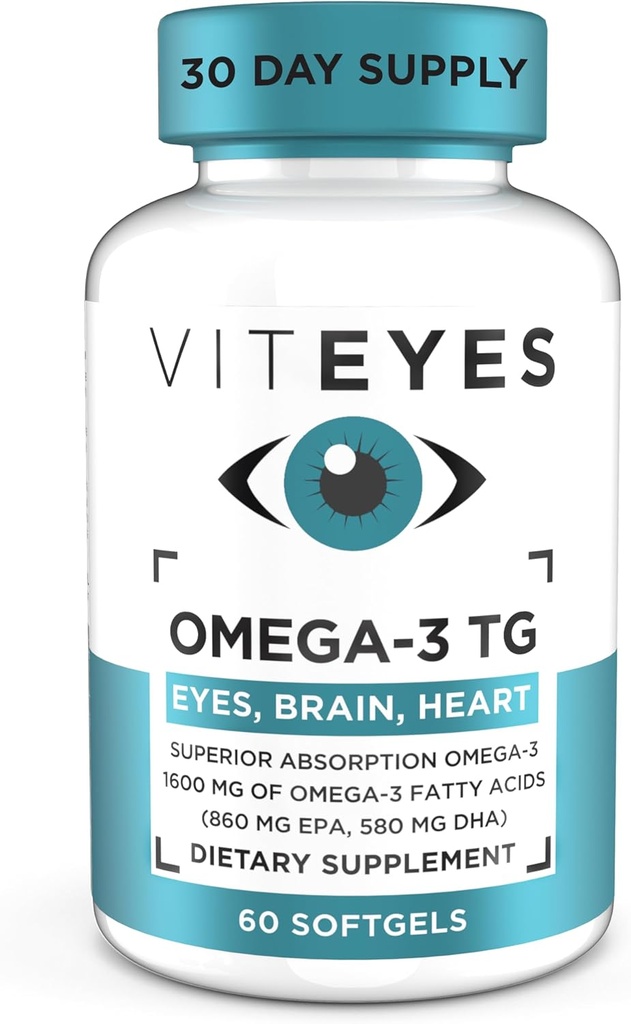 Viteyes Omega-3 TG Eye & Heart Health, Natural Triglyceride Fish Oil Formula, Clear, 60 Count
