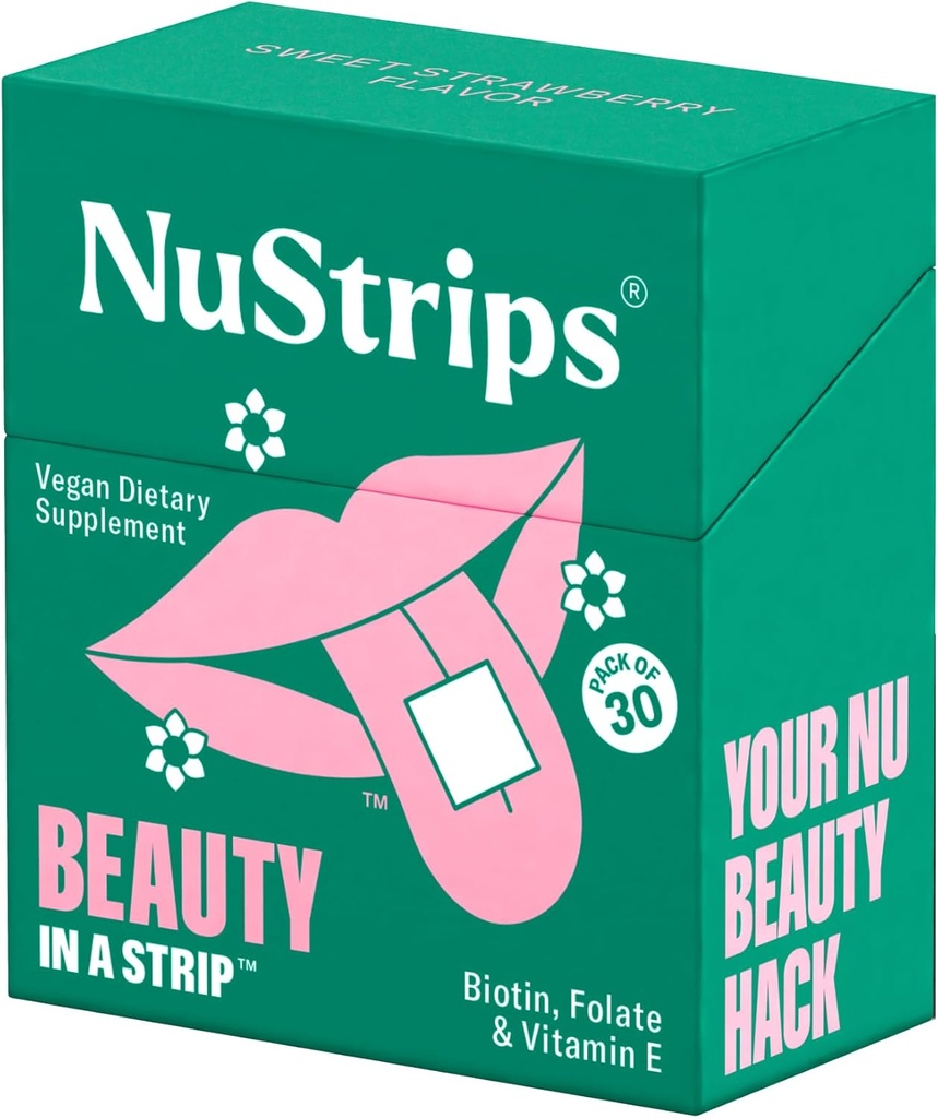 NuStripsTM Fast-Dis, Beauty Strips with Biotin, Folate & Vitamin E - Saç, Skin & Nails Supplement - Saç Büyümesini Destekler ve Saçları Azaltır – Non-GMO, Vegan – 30 Strips